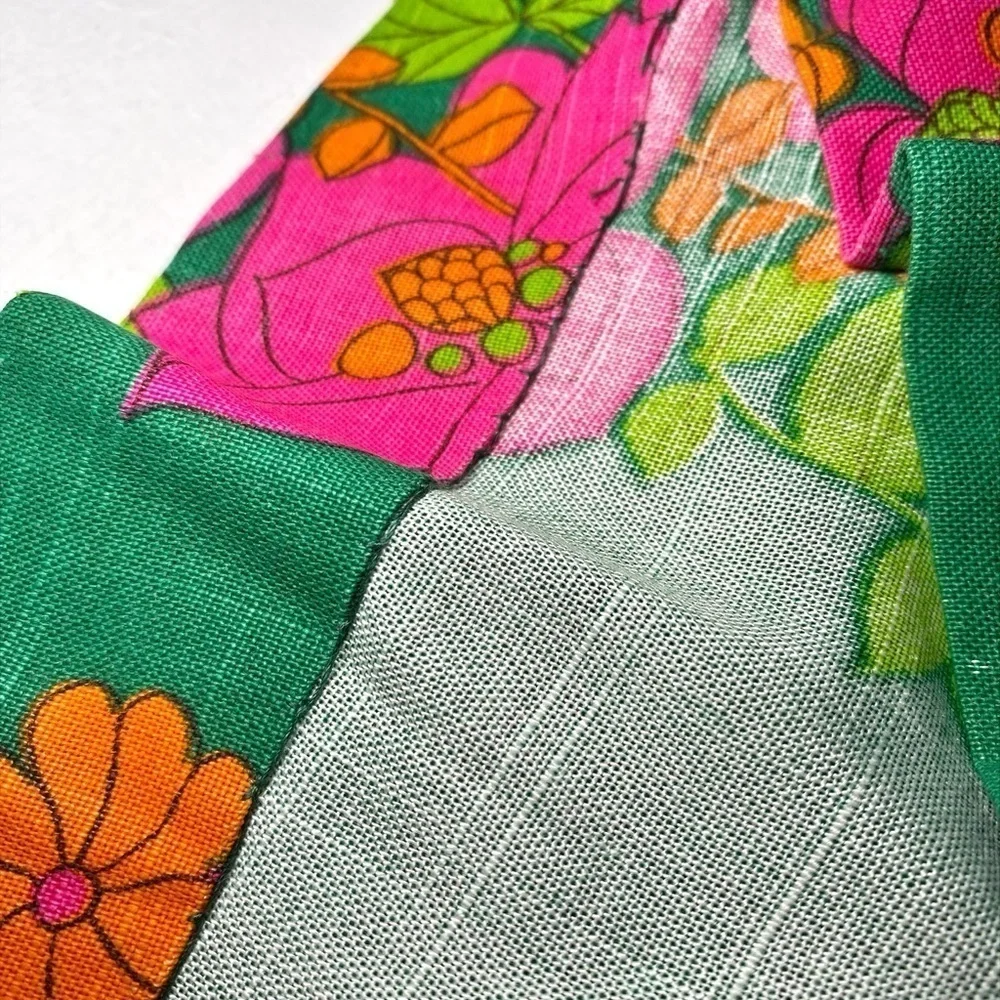 Lee Holliday Kelly Green, Pink, Orange, & Green Floral Print Midi Shift Dress